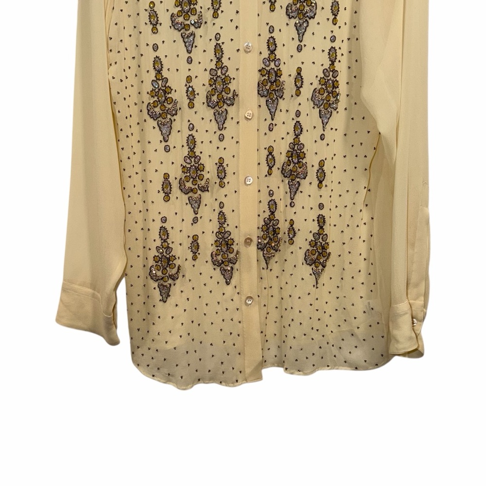 Dries Van Noten Tan Blouse Silk Beaded Embellished 10 Cocktail Party Fancy 🟡 - Picture 7 of 16